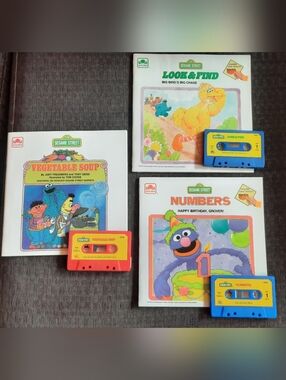 Vintage Sesame Street Read Along Children's Story Books & Cassettes Lot of 3